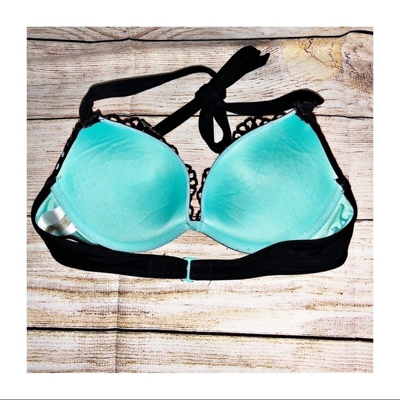 SHADE & SHORE Black and Blue Laser Cut Out Bikini Top Size 34B - Picture 3 of 7